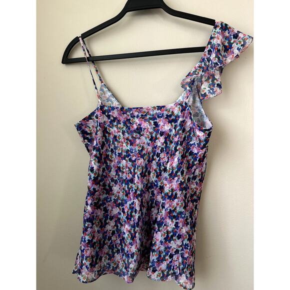 NEW Veronica Beard Floral 100% Silk Top Size 4 Ruffle Tank Violet Multi - Picture 7 of 10
